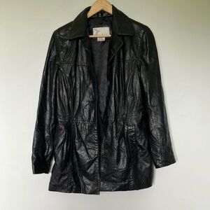 Nine West Black Long Leather Jacket